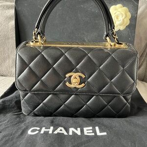 Chanel Black Quilted Lambskin Trendy CC Small Top Handle Bag